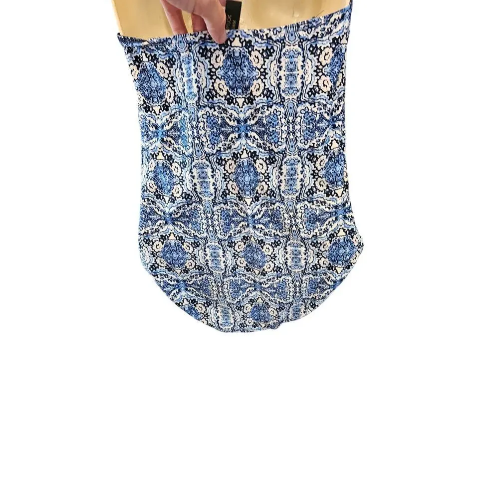 Nip tuck swim suit multi fit cup padded support bra lift blue Medallion sz 8